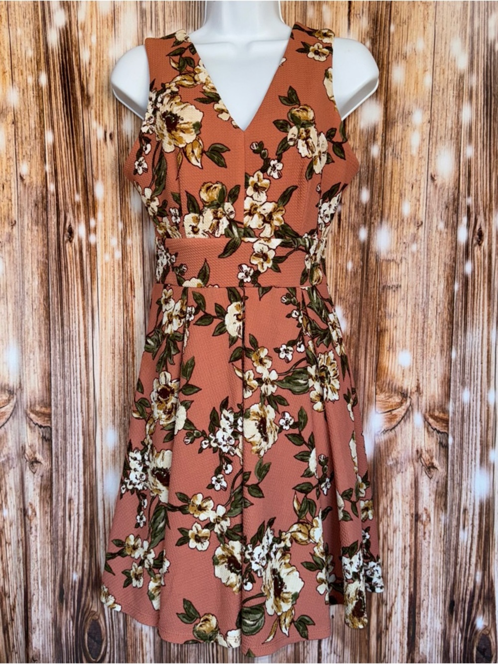 Haute Monde Rust Floral V-Neck Midi Dress